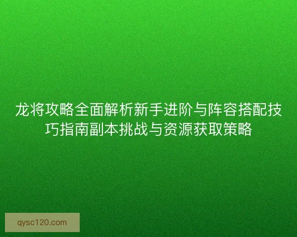 龙将攻略全面解析新手进阶与阵容搭配技巧指南副本挑战与资源获取策略